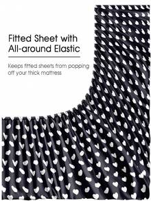 1pc Minimalist Black & White Heart Pattern Fitted Sheet, Modern Fashion Mattress Protector, Soft & Breathable, -Twin, Full, Queen, King, Deep Pocket Design Up To 11.8 Inches, Machine Washable. Back To School, Dorm Essentials - Black and White - View 5