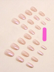 24片短方形3D蝴蝶结美甲贴纸，升级你的美甲，包含1瓶美甲胶水和1个指甲锉，美甲套装 - 彩色 - 查看 2