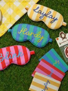 Takeoak 4 Packs Custom Name Striped Travel Set Passport Holder Eye Mask With Storage Bag Cute Stickers Personalized Gifts For Bride Wedding Couples Travel - Multicolor - View 3