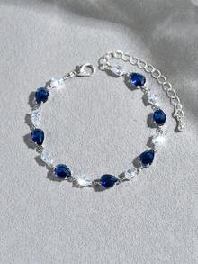 Zirconia Rhombus Star Clasp Bracelet, Light Luxury High-End Fashion Delicate Elegant Versatile Hand Accessory - Blue Oval - View 5