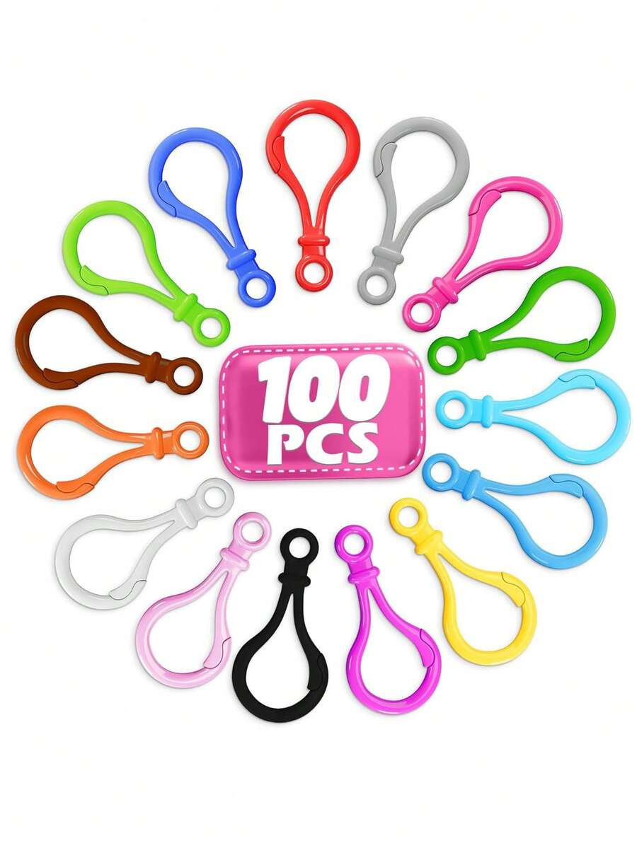 100pcs Colorful Plastic Keychain Clips, Lobster Clasp Rings, Suitable For Backpack Hanging Rope DIY Handmade Projects - Plastic Lobster Buckle - View 1