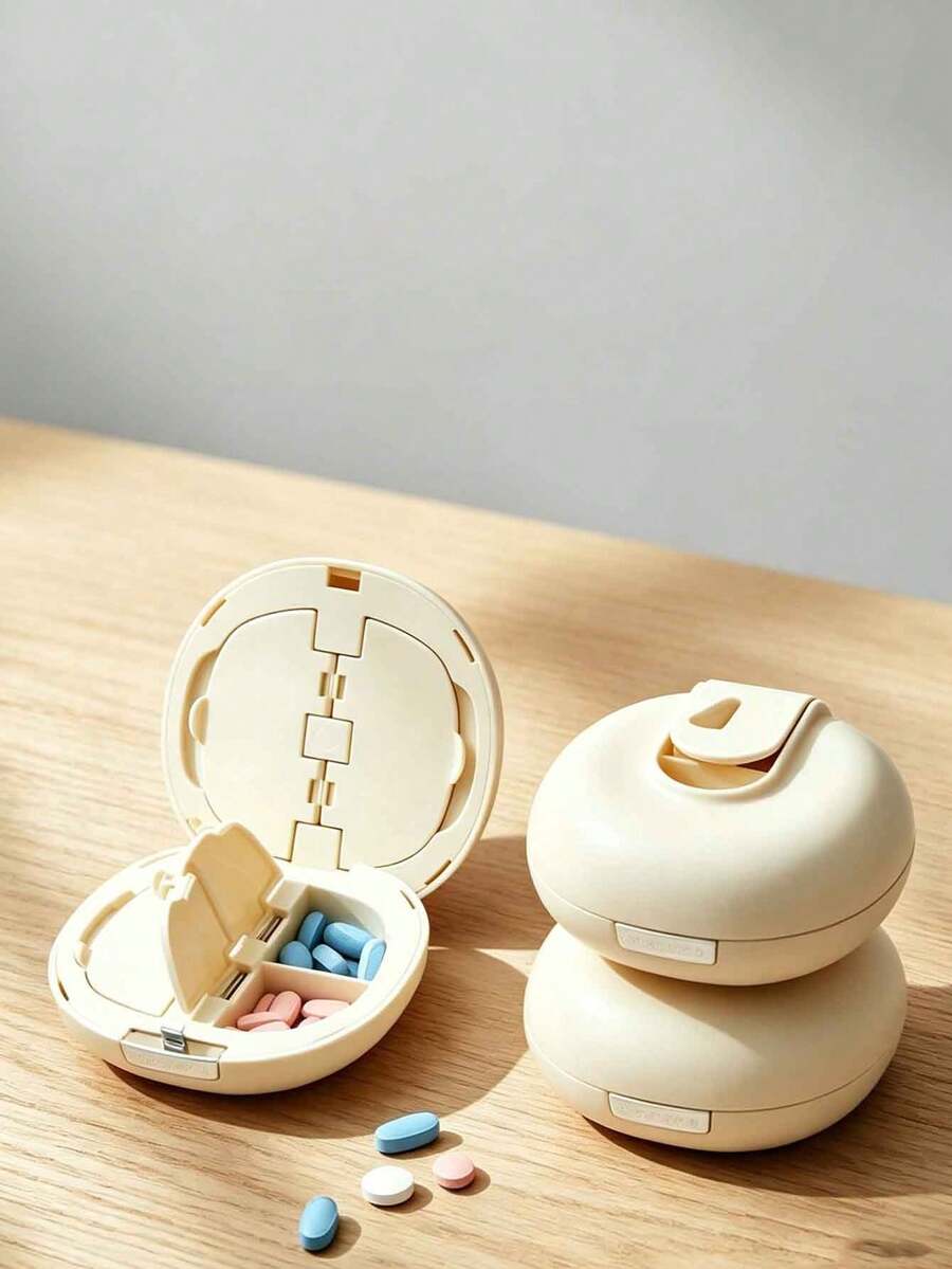 2-In-1 Round Pill Cutter & Portable Mini Multi-Layer Pill Storage Box, Convenient Pill Organizer, Easy-To-Use Design, Plastic Material, Simple And Practical, Suitable For Daily Medication And Travel, Perfect Birthday, Back To School, Mother's Day And Easter Gift - Multicolor - View 1
