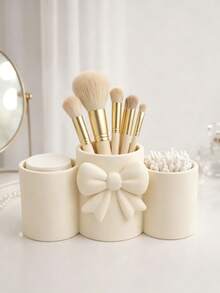 1pc 3-Slot Bowknot Toothbrush Holder, Makeup Brush Storage Rack, Bathroom Storage Box, Cotton Swab/Toothpick Organizer, Electric Toothbrush And Toothpaste Bathroom Organizer, Home Countertop Storage Cup, Decorative Ornament, Home Decor - Multicolor - View 14