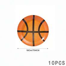 7/9 Inch Basketball Theme Paper Plates, Napkins, Party Supplies - Disposable Basketball Tableware Set, Sports Fan Birthday Party Decorations - Multicolor - View 9