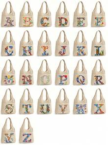 LFIRSTL Women's Crochet Tote Bag | 26 Personalized Initial Options, Bohemian Floral Mesh Beach Bag, Large Capacity Knitted Shoulder Handbag, Suitable For Summer Vacation, Travel And Daily Commute - Khaki - View 2