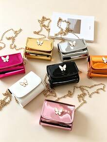 Glossy Mirror Mini Crossbody Bag, Butterfly Decor Chain Bag, 2026 New Style -Inspired Small Square Bag - A - View 2