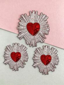 1pc/2pcs/3pcs/4pcs Heart-Shaped Embroidered Fabric Patch Applique DIY Iron-On Embroidery Patch - Multicolor - View 7