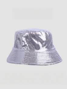 1 Peça Chapéu Balde Reversível Iridescente Brilhante com Escamas de Sereia, Chapéu de Proteção Solar Colorido da Moda para Festa, Apresentação e Palco para Homens e Mulheres - Multicolorido - Visão 10