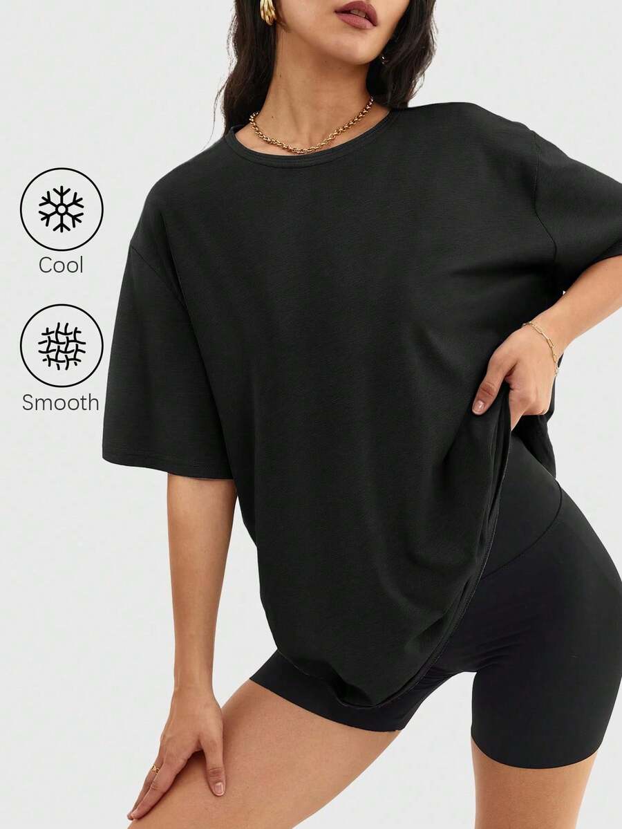 Speed Mate Women's Loose Fit Crew Neck Short Sleeve T-Shirt, Casual Shirt, Basic Tee Y2K 2024, Summer Sports-Vintage Street Style Unisex Crew Neck - 黑色 - 查看 1