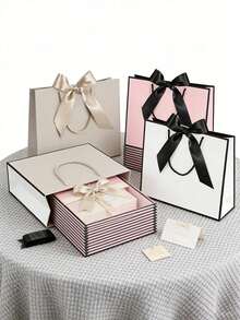6/1pc Party Gift Bags With Ribbon, Portable Paper Gift Bags, Birthday Gift Bags, Wedding Party Gift Bags, Suitable For Wedding Bridesmaid Gifts, Party Gift Bags - Multicolor - View 7