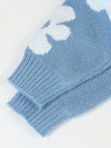 Sweater Rajut Lengan Panjang Leher Bulat Motif Bunga Manis untuk Anak Perempuan, Cocok untuk Musim Gugur dan Musim Dingin, Kasual, Hangat. - Biru - View 10
