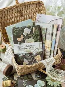 1/23 Sheets/Bag Aesthetic Green Plant Diary Base Paper Retro Flower Clipping Book Paper, DIY Handmade Account Decoration, Love Letter Clipping Materials, Embossed Flower Design, Art Album Planner Decoration, Suitable For Back To School - A - View 9