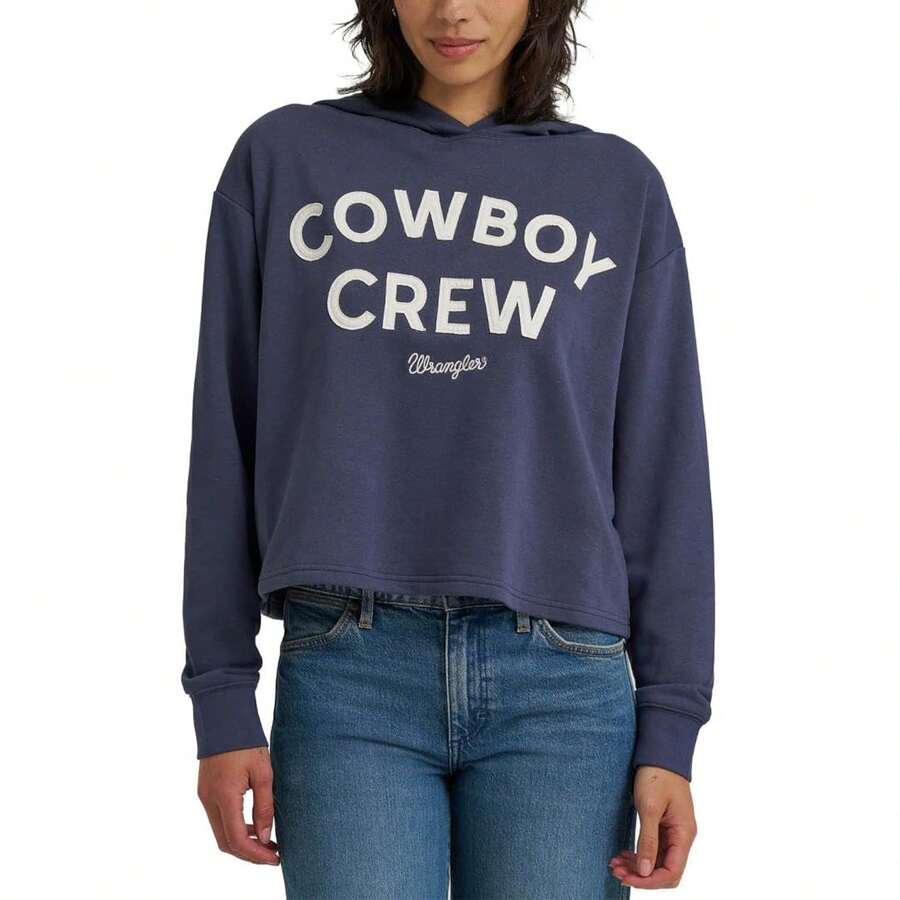 Wrangler Women's Retro Cropped Hoodie Sweatshirt Variant 2 - Odyssey Gray - View 1