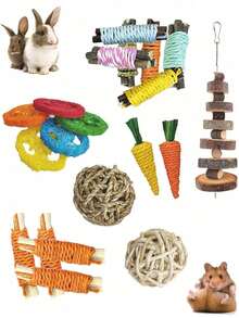 Happy Pet 兔子玩具/兔子/天竺鼠玩具,兔子咀嚼玩具,多件裝兔子玩具,手工咀嚼玩具,適用於天竺鼠、倉鼠、小型齧齒動物,生日禮物,節日禮物 14件/7件/3件套 - 查看 4