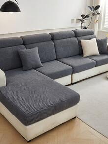 1pc Flocked, Quilted Geometric, Solid Color Sofa Cover, Waterproof, Dust-Proof, Dirt-Resistant, High Elasticity Sofa Cushion Cover, All Season Universal, Machine Washable, Style Non-Slip Sofa Cover, Living Room Sofa Protector Suitable For L-Shaped Sofa And 1234 Seat Sofa - Dark Grey - View 10