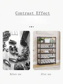Black Metal Shoe Rack With Handrail, Space-Saving, Minimalist Dust-Proof, Stable, Stylish, Easy To Assemble And Disassemble, Portable, Suitable For Living Room, Bedroom, Entryway, Office, Home, Multi-Layer Storage, Holiday Gift, Children's Gift - Multicolor - View 6