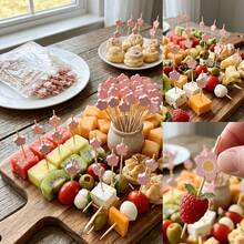 1 Pack Floral Cocktail Skewers, 4.72 Inch Handmade Pink Floral Bamboo Sticks, Decorative Food Picks, Suitable For Cocktails, Fruit, Cold Cuts - Multicolor - View 11