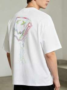 2026 Men's Loose-Fit T-Shirt With Splash Pattern, Crew Neck, Short Sleeve, Streetwear, Summer T-Shirt - 白色 - 查看 1