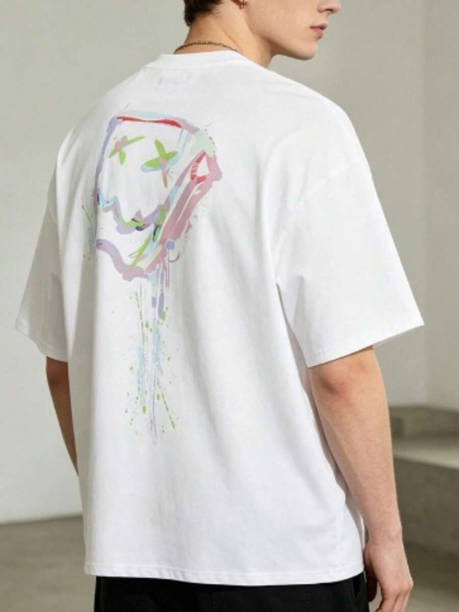 2026 Men's Loose-Fit T-Shirt With Splash Pattern, Crew Neck, Short Sleeve, Streetwear, Summer T-Shirt - 白色 - 查看 1