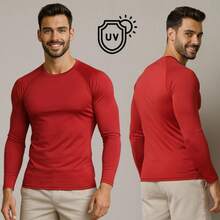 Kit 2 Camisas Térmica Segunda Pele Masculina UV50+ – Proteção Solar, Treino e Praia - Vermelho/Vermelho - Visão 12