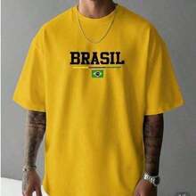 Men's Casual T-Shirt Brazil 100% Cotton T-Shirt World Cup 2026 Road To The Hexa - 黃色 - 查看 1
