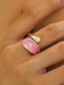 1pc Creative Design Metal Color-Block Summer Vacation Beach Style Handmade Drip Oil Pink Geometric Women's Ring - Multicolor - View 1