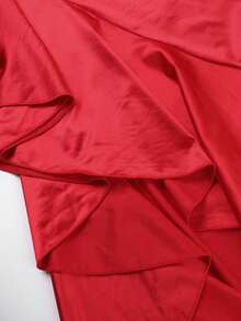 Women Elegant Red Dress Spaghetti Strap Ruched Waist Flounced Hem Dress, High-End Party Dress, Suitable For Dates Club Night Party, Graduation - 紅色 - 查看 11
