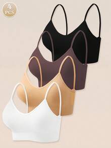 Set Of 4 Women's Seamless Striped Bras, Strappy Back, Wireless, Sexy And Comfortable Padded Underwear - 黃色 - 查看 1