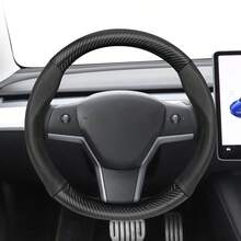 Hocasen 碳纤维纹理皮革和透气PU皮革方向盘套,适用于特斯拉Model S/Model 3/Model Y/Model X/Model Y L及其他车型,颜色可选:黑色、酒红色、摩卡色、橙色 - Perforated Steering Wheel Cover - 查看 32