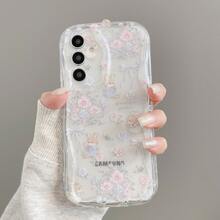 1pc Floral Rabbit Bow Rose Cream Texture Soft Shell Shockproof Cream Case Asymmetric Shaped Phone Case Suitable For Android Series.[International Version Non-Local Version] S26u/S25/S24/S23/S22/ A57/37/56/36/26/27/17/16/15......NOTE 20ULTRA.OPPOreno14/14f/15/15f/15t/C85 RYX5/X6/X7X/8/X9.... 17T/17T PROVIVOy04 MT Transsion........Honor 600/600pro/600lite - Clear - View 2