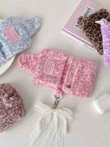 1pc Cute Pink Leopard Print Fluffy Plush Coin Purse Snap Button Mini Zipper Wallet Small Card Storage Pouch Purse Wallet - Multicolor - View 3
