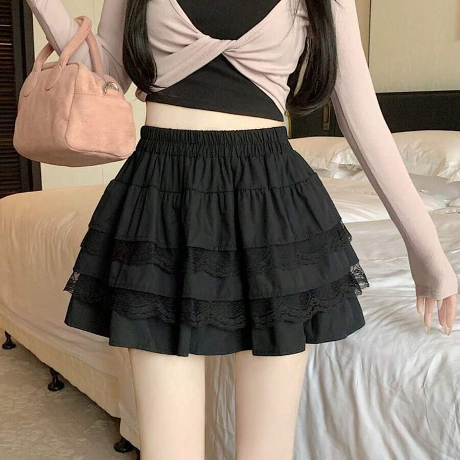 A Ballet-Inspired White Tiered Skirt. A Spring/Summer A-Line Mini Skirt With Lace Trim, Perfect For Petite Women. - C1004 - View 1