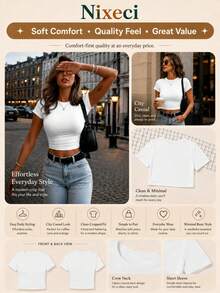 Nixeci Brand Women's Short-Sleeved T-Shirt With Heart And Butterfly Pattern, A Summer Bestseller, Comfortable And Versatile, Cropped Top For Casual St - White - View 3