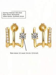 ConiiW Une paire de boucles d'oreilles géométriques semi-ouvertes à trois brins en argent sterling 925 avec moissanite, unisexes, parfaites comme cadeau pour votre petite amie, pour les fêtes ou les rendez-vous - Doré - Voir 8