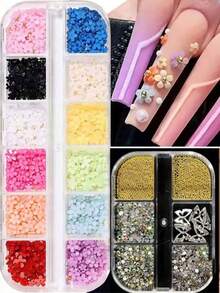 1/2 Boxes Of Floral Nail Art Decorations, Gold And Silver Steel Bead Ornaments, Rhinestones, Nail Art Supplies, Nail Art Accessories, Nail Gems - Multicolor - View 5