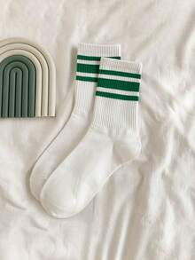 1/3/7 Paar atmungsaktive, feuchtigkeitsableitende, hoch-elastische gerippte gestreifte Wadenwärmer, Unisex, geeignet für tägliches Tragen, Sport, Laufen, Fitness, Basketball, Skateboarden, Tennis, Schuluniform, lässige Straßenmode, Retro-Stil, weiß und grün, Wadenwärmer-Set, ganzjährig, bequemer weicher Stoff, nahtlos und langanhaltend, klassisches Unterwäsche- und Schuhzubehör - mehrfarbig - Übersicht 4