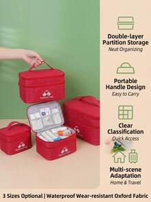 1pc Red, Navy Blue, Gray, Green Portable Double-Layer First Aid Kit, Epidemic Prevention And Health Kit, Household Life Saving Kit, Outdoor Emergency Epidemic Prevention And Storage Kit - Multicolor - View 7