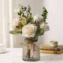 1 Artificial Flower Bouquet For Weddings, Suitable For Wedding, Home, Office Decoration, Table Setting, Wedding Decor, Home Decor, Room Decor, Birthday, Back-To-School Season Decoration Gifts - White - View 1