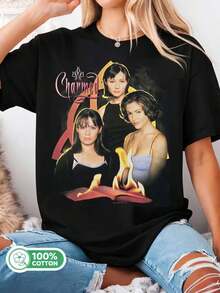 Classic_Charmed_Original_Prue_Piper_Phoebe_Fire_Book_Of_Shadows_Triquetra_Logo_Tee - 黑色 - 查看 1