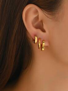 6pcs/Set Elegant Minimalist Stainless Steel Hoop Earrings Set - Multicolor - View 2