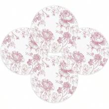 Manteles individuales redondos con borde ondulado y diseño floral rosa, 1/2/4/6/8/300 piezas. 2 diseños florales rosas: flor de cerezo con textura 3D y arte lineal de peonía bocetada. Tejido de poliéster, resistente al calor/resistente a las manchas/impermeable, lavable y duradero, adecuado para la decoración de la mesa. - Multicolor - Ver 10