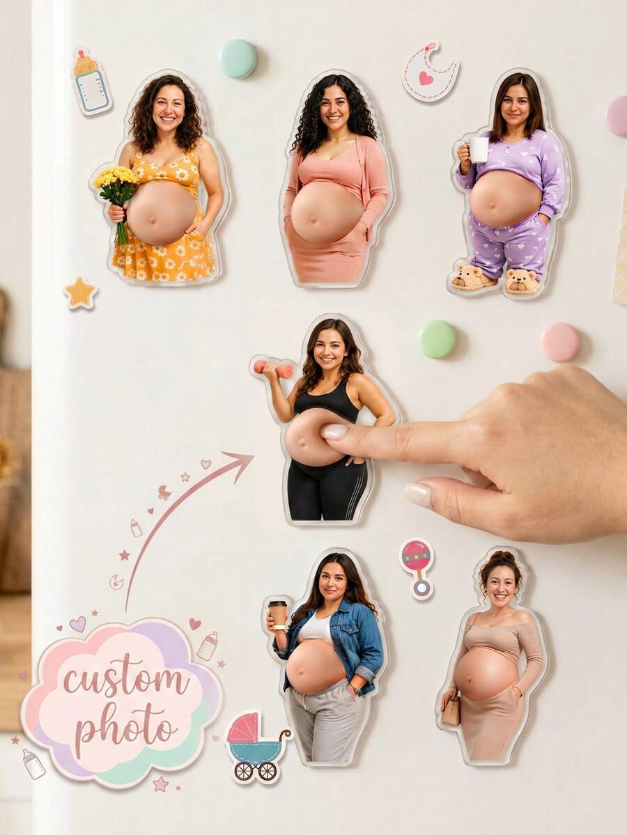 Personalisierte Acryl-Kühlschrankmagnete für schwangere Frauen. Geeignet für werdende Mütter, werdende Väter sowie Familie und Freunde. Sie eignen sich für verschiedene Anlässe wie Schwangerschaftserinnerungen, Babygeschenke, Muttertag und Geburtstage. - Verschiedenfarbig - Übersicht 1