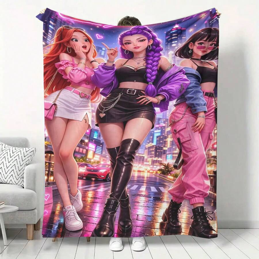 1PC Fashionable K-Pop Style Flannel Blanket, Suitable For Sofa, Bed, Living Room, Travel, Office, Shawl, Nap, Air Conditioning, Bed Sheet, Camping, Halloween, Thanksgiving, Christmas Gift