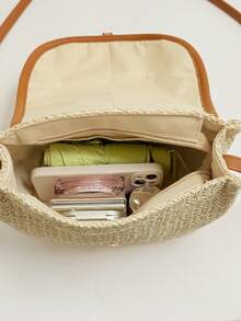 New Fashion Straw Bag, Shoulder Crossbody Bag, Versatile Stylish Straw Saddle Bag For Women - Brown - View 7