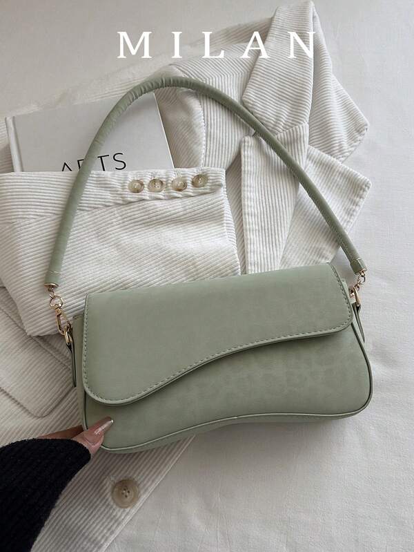 1pc Solid Color Fashion Leopard Print Asymmetrical Flap Retro Minimalist Elegant Shoulder Underarm Bag