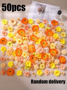 50入/100入人造花頭，大中小號人造花，迷你仿真花，雛菊花，適用於秋季裝飾、婚禮裝飾、房間客廳裝飾、牆面桌面裝飾、家居裝飾、派對、生日禮物等 - 橘黃色 - 查看 10