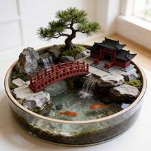 中式庭院小橋微景觀魚缸裝飾古建築擺件，迷你庭院裝飾品 - 彩色 - 查看 9