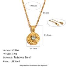 S SHOPBOHO 1pc 18K Gold Plated Stainless Steel Birthstone Pendant Necklace, Hammered Texture Coin Pendant, Personalized Birthday Gift Jewelry For Her - Birthstone - View 13
