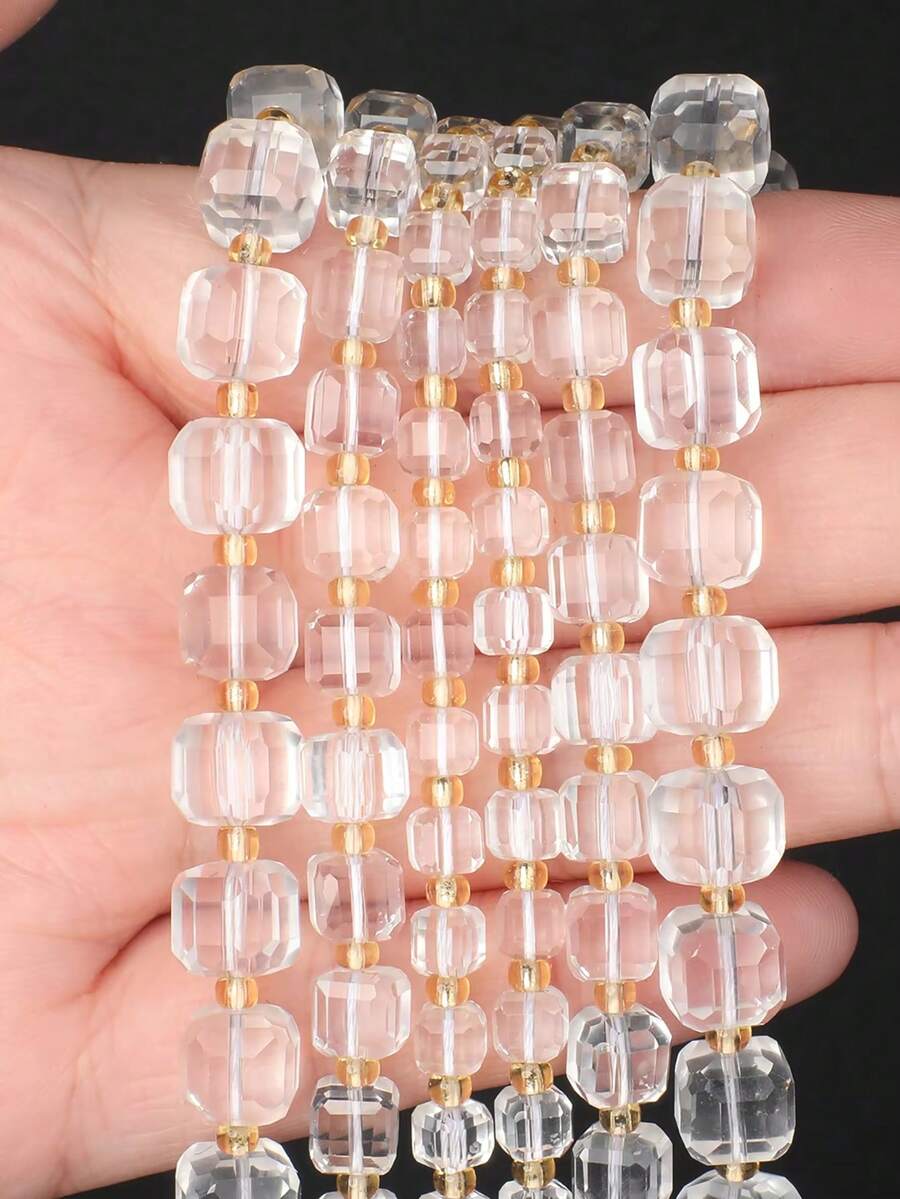 1 Strand 6/8/10mm Natural Faceted White Quartz Beads Fashion Square Cube Beads For Jewelry Making Diy Bracelet Earring Beading Accessories - Multicolor - View 1