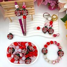 33pcs Silicone Beads With Four Seasons Fruit Elements, Red And Yellow Apple Strawberry Lemon Cherry Elements, Beads Accessories For Enthusiasts To Make Earrings Necklaces Bags Chains Beaded Pens Phone Chains Beaded Makeup Brushes And Other DIY Sets, Fruit Season Suitable For Holiday Gifts Birthday Gifts - Seasonal Fruit Elements - View 3